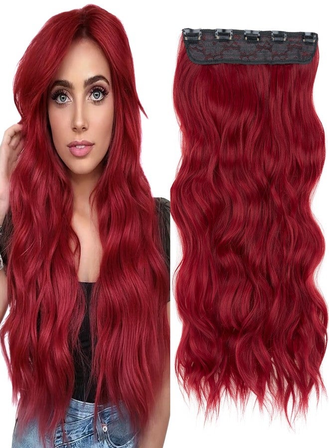 S-noilite One Piece Clip in Hair Extensions Synthetic Curly Wavy Thick Hairpieces for Women 3/4 Full Head Red Clip ins Hair Extensions 24 Inch(850A,1pcs) - Image 1